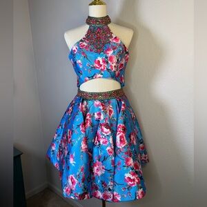 Angela & Alison Prom Dress Floral Blue Pink Size 6